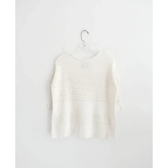 Gary Graham Ivory Cotton Silk Drop Shoulder Boxy 3/4 Sleeve Sweater sz P XS - Picture 2 of 6